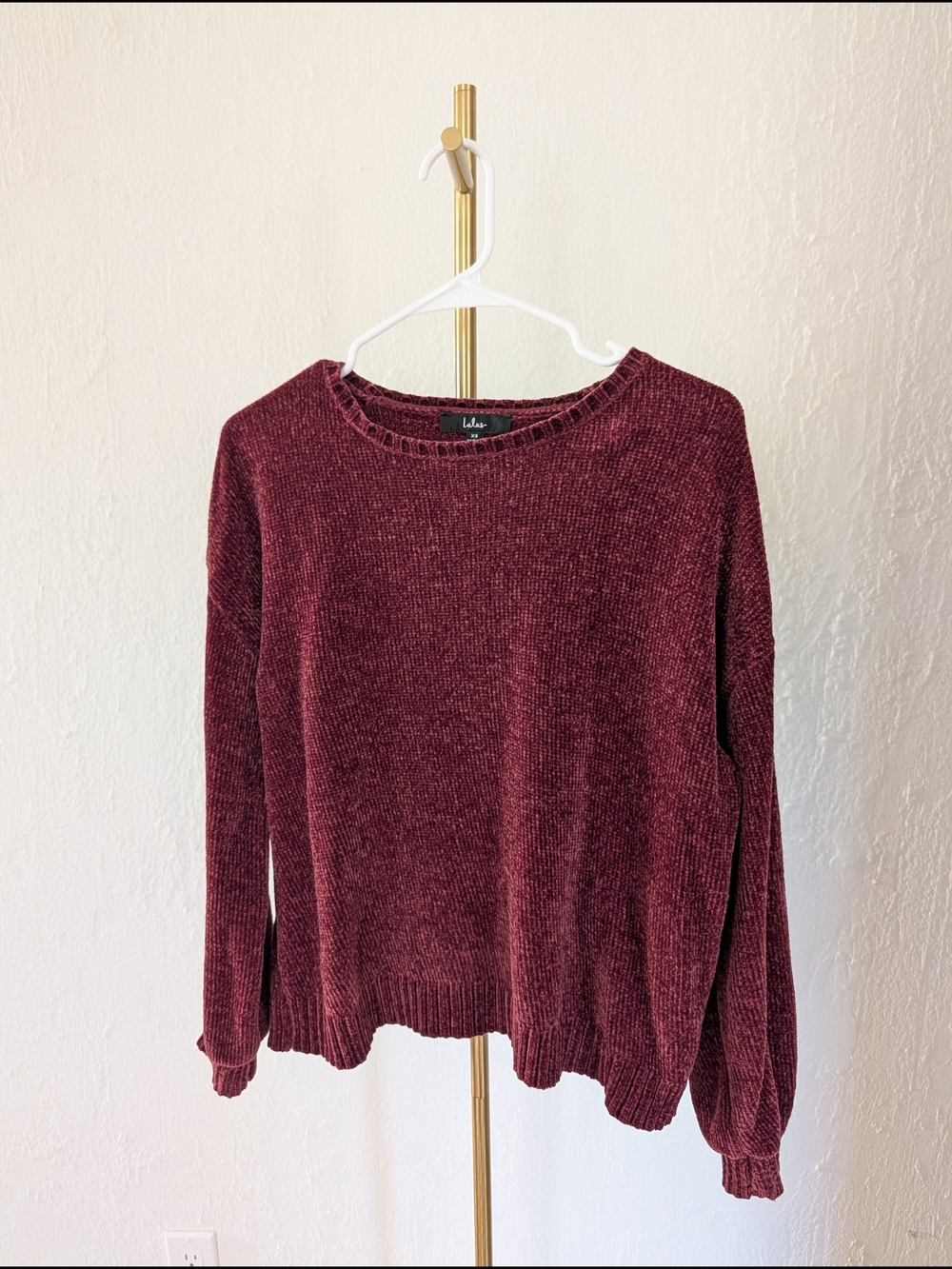 Lulus Burgundy Chenille Knit Balloon Sleeve Sweater | Women's XS